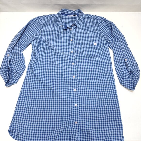 Victorias Secret Blue Gingham Med Button-Up Shirt Dress Long Sleeve Roll Up Tabs - Picture 5 of 10